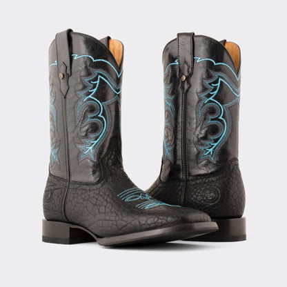 7 Leguas | Men's Black Bullneck Rodeo Boot with Rubber Sole | 1556-B