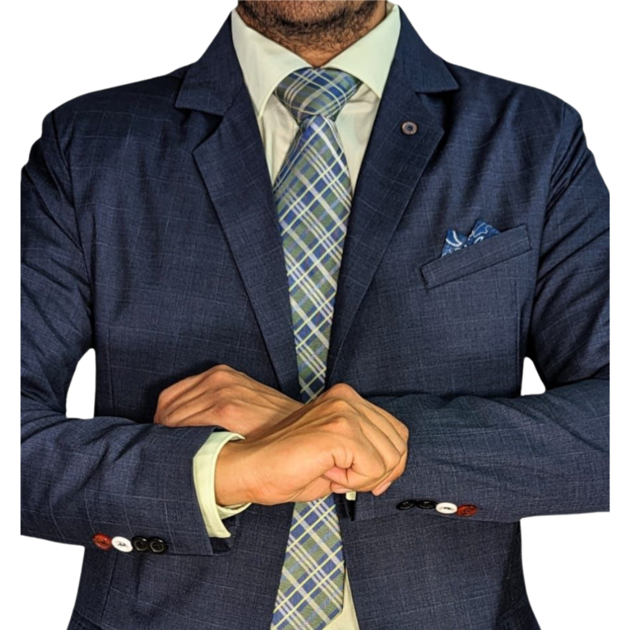 Kovx | Navy Blue Windowpane Plaid Blazer | Style 2203 | Slim Fit