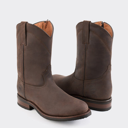 7Leguas | Men's Leather Zipper Roper Boot with Rubber Sole Style 1000 - Color Brown | 1677-EZ