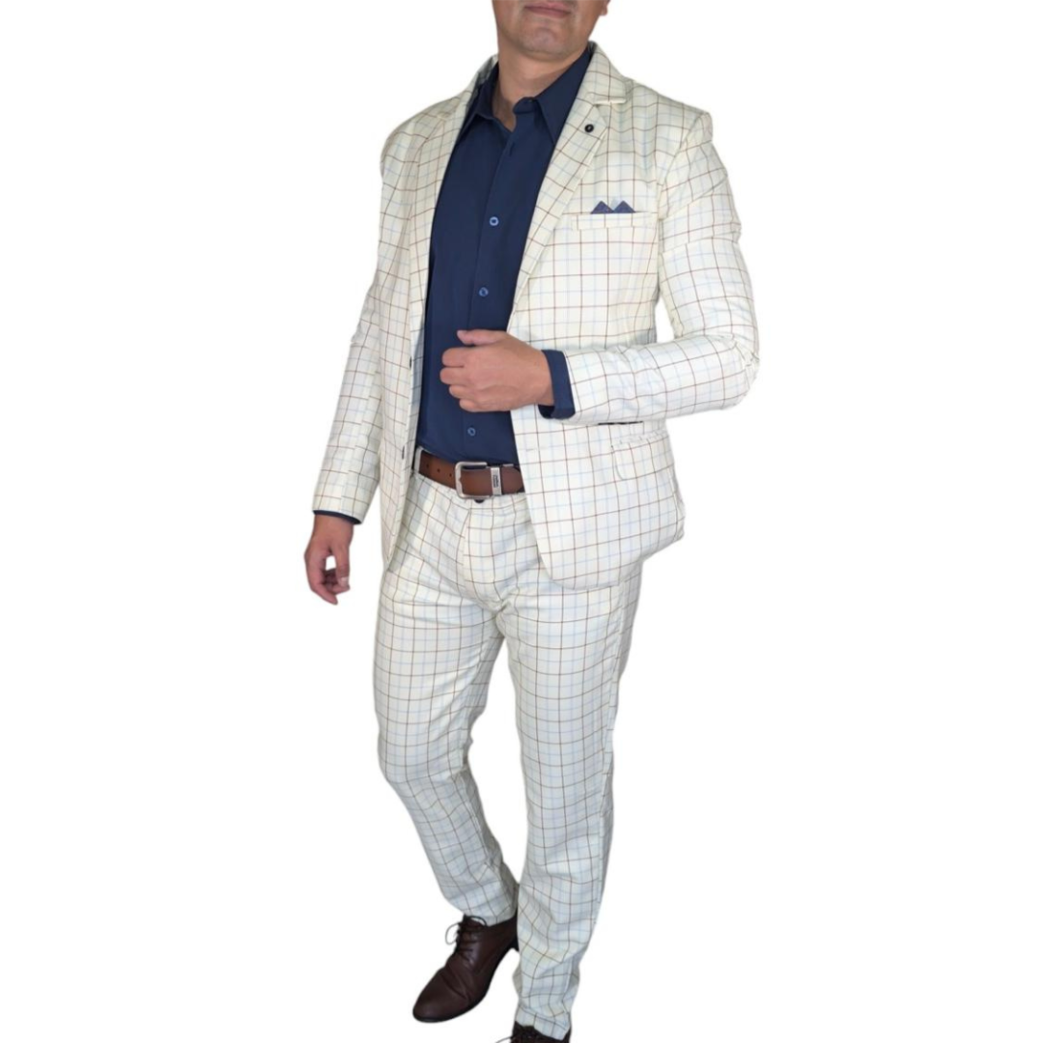 Kovx | Off White Windowpane Plaid Suit with Pants | Style 2204 | Slim Fit