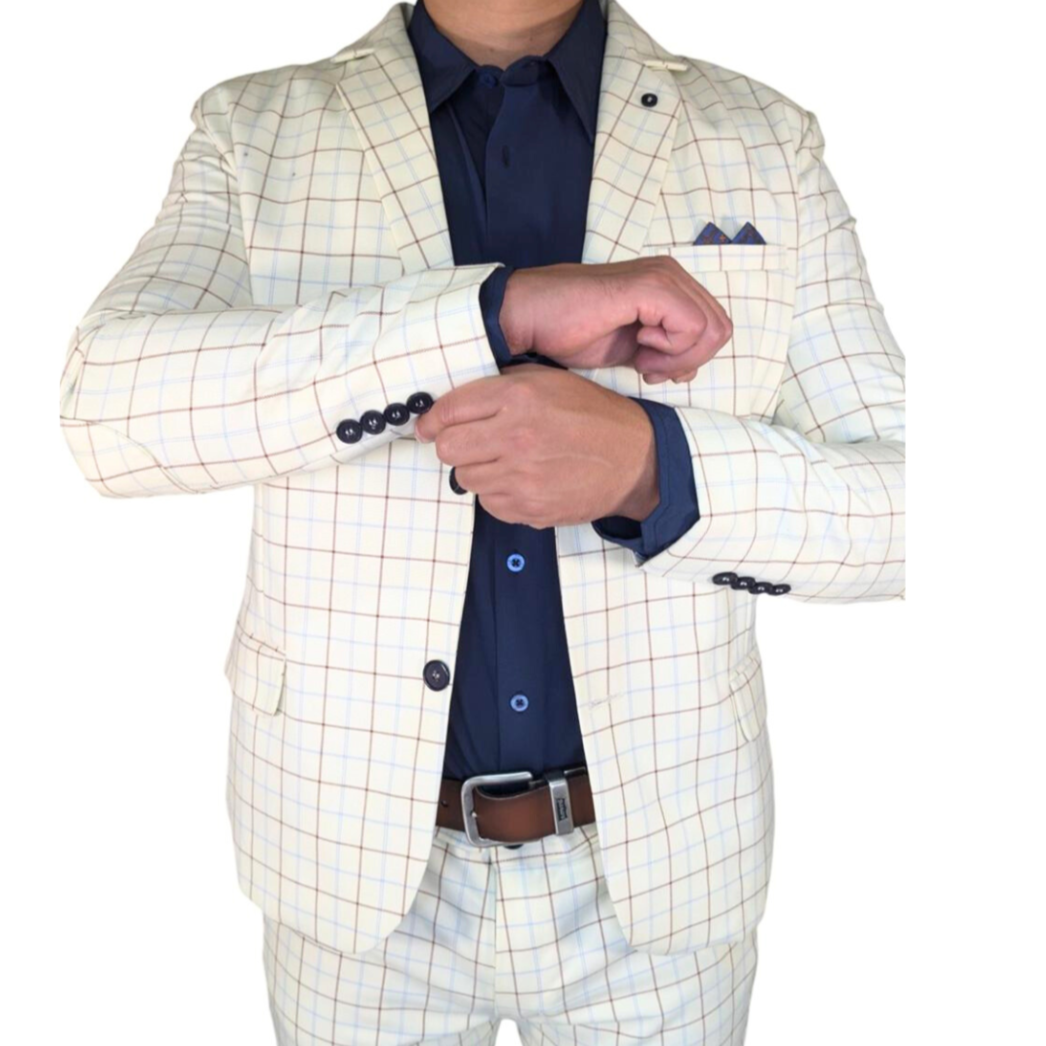 Kovx | Off White Windowpane Plaid Suit with Pants | Style 2204 | Slim Fit