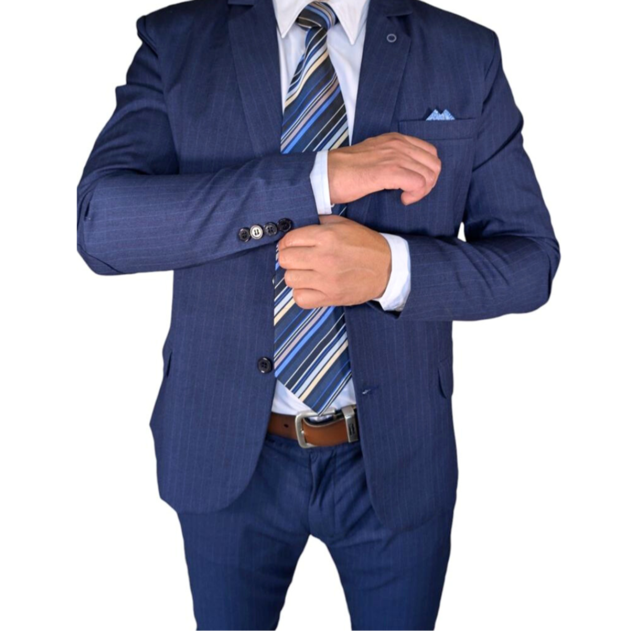 Kovx | Navy Blue Windowpane Plaid Suit with Pants | Style 2205 | Slim Fit