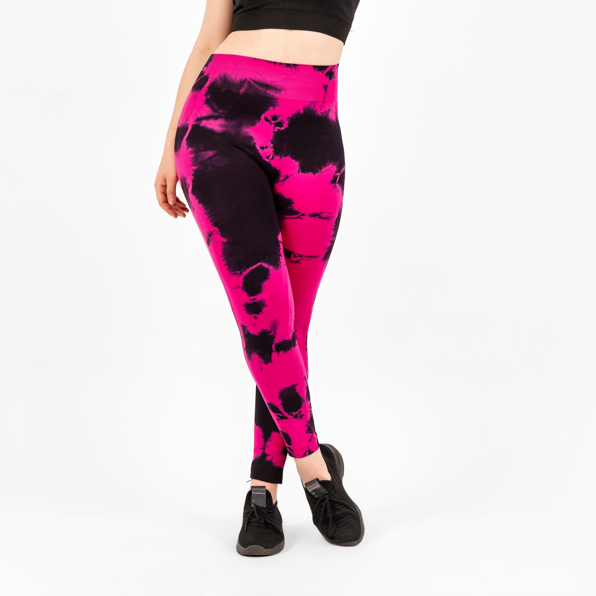 GDA Seamless | Tie Dye Seamless High-Waisted Leggings | Fuchsia, Black