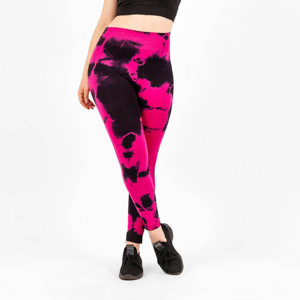 GDA Seamless | Tie Dye Seamless High-Waisted Leggings | Fuchsia, Black
