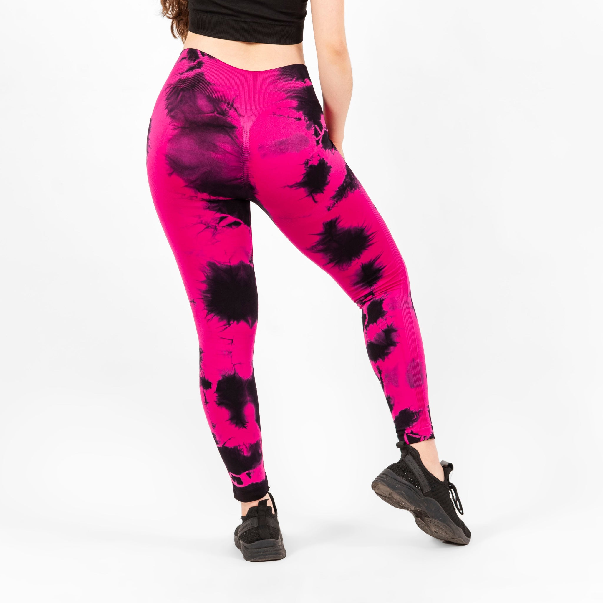 GDA Seamless | Tie Dye Seamless High-Waisted Leggings | Fuchsia, Black