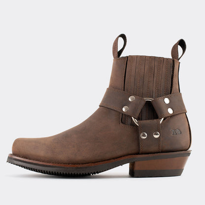 7 Leguas | Men's Leather Biker Short Boot with Rubber Sole Brown | 3600-AJ
