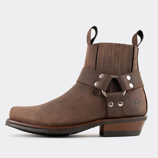 7 Leguas | Men's Leather Biker Short Boot with Rubber Sole Brown | 3600-AJ