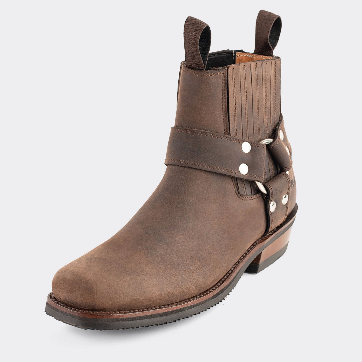 7 Leguas | Men's Leather Biker Short Boot with Rubber Sole Brown | 3600-AJ