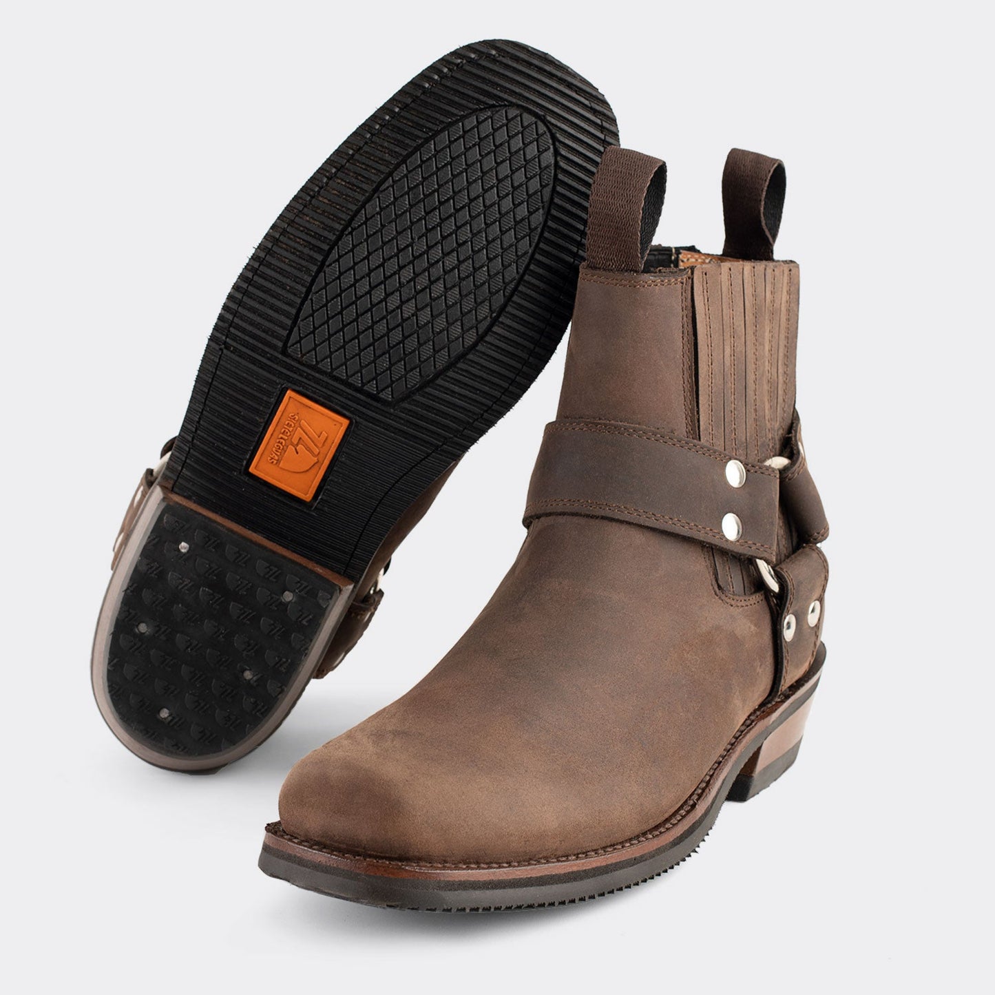 7 Leguas | Men's Leather Biker Short Boot with Rubber Sole Brown | 3600-AJ