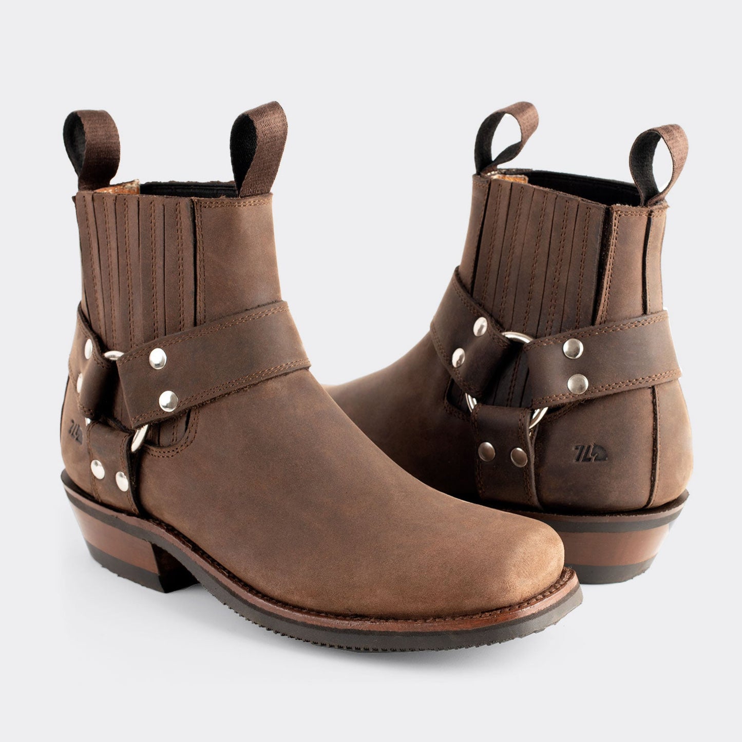 7 Leguas | Men's Leather Biker Short Boot with Rubber Sole Brown | 3600-AJ
