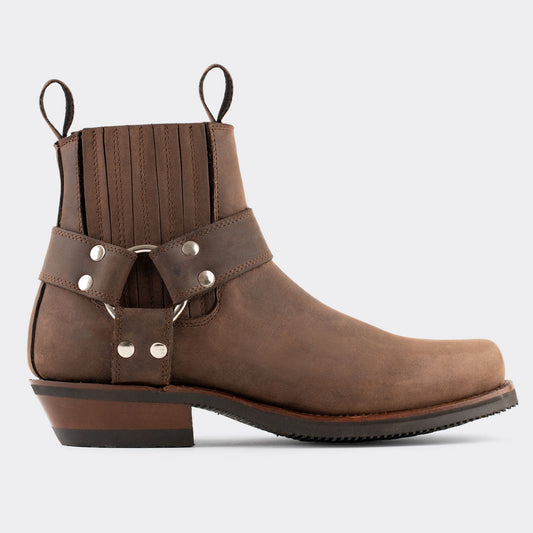 7 Leguas | Men's Leather Biker Short Boot with Rubber Sole Brown | 3600-AJ