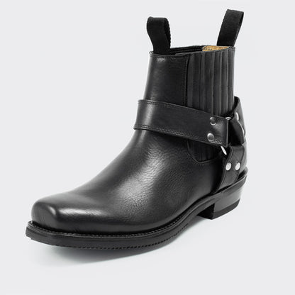 7 Leguas | Men's Leather Biker Short Boot with Rubber Sole style 3600 - Color Black | 3600-AK