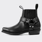 7 Leguas | Men's Leather Biker Short Boot with Rubber Sole style 3600 - Color Black | 3600-AK