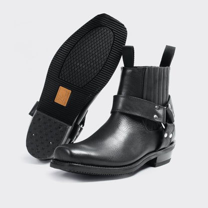 7 Leguas | Men's Leather Biker Short Boot with Rubber Sole style 3600 - Color Black | 3600-AK