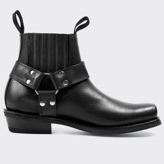 7 Leguas | Men's Leather Biker Short Boot with Rubber Sole style 3600 - Color Black | 3600-AK