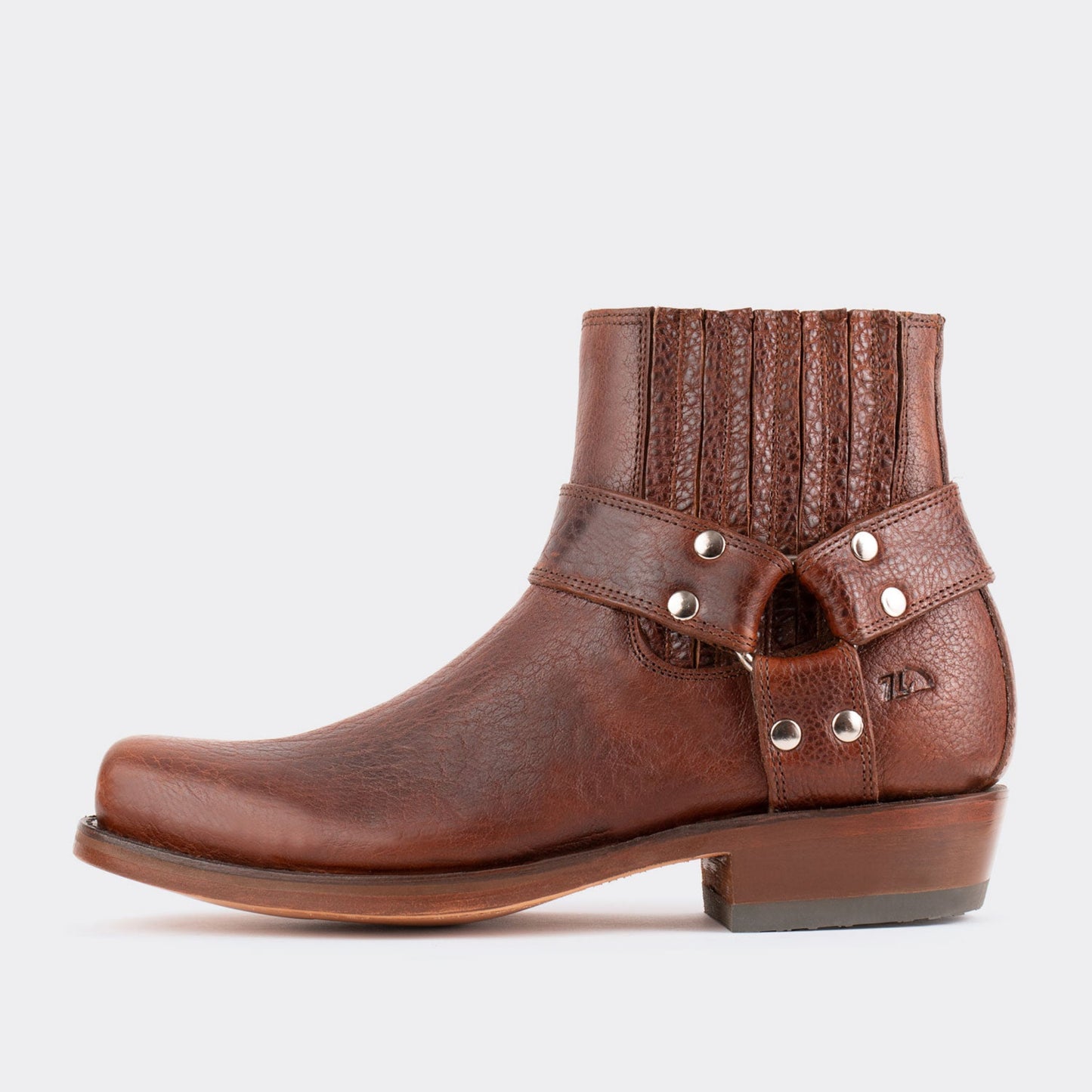 7 Leguas | Men's American Bison Leather Biker Short Boot with Leather Sole style 3600 - Color Whiskey | 3600-AN