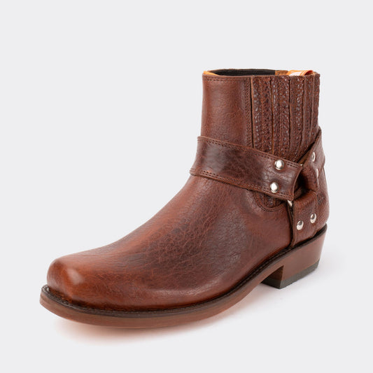 7 Leguas | Men's American Bison Leather Biker Short Boot with Leather Sole style 3600 - Color Whiskey | 3600-AN