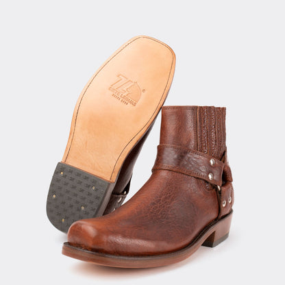 7 Leguas | Men's American Bison Leather Biker Short Boot with Leather Sole style 3600 - Color Whiskey | 3600-AN