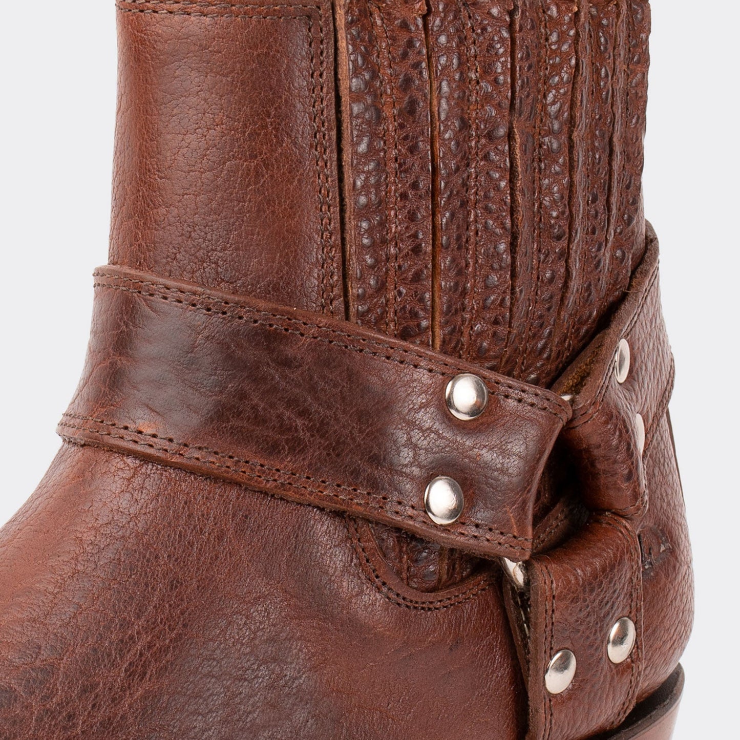 7 Leguas | Men's American Bison Leather Biker Short Boot with Leather Sole style 3600 - Color Whiskey | 3600-AN