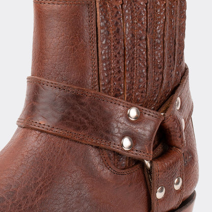 7 Leguas | Men's American Bison Leather Biker Short Boot with Leather Sole style 3600 - Color Whiskey | 3600-AN