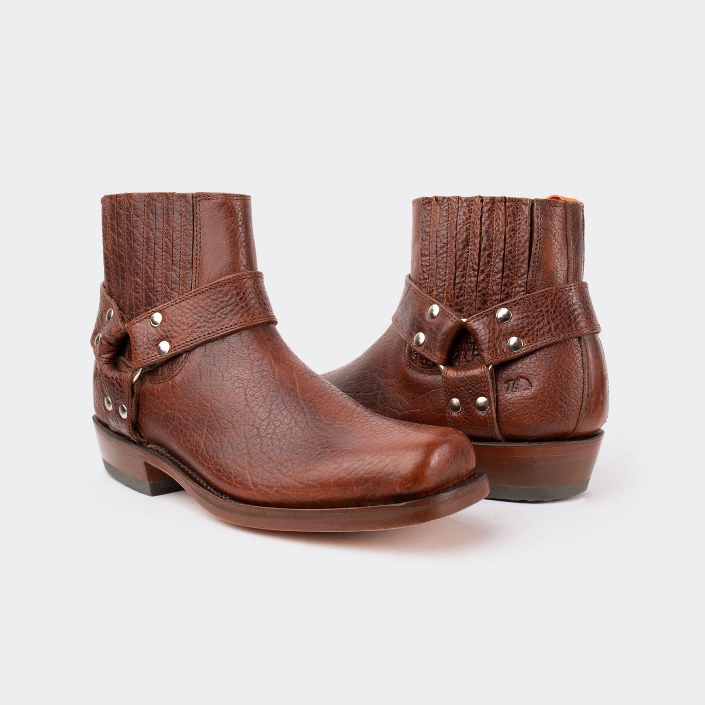 7 Leguas | Men's American Bison Leather Biker Short Boot with Leather Sole style 3600 - Color Whiskey | 3600-AN