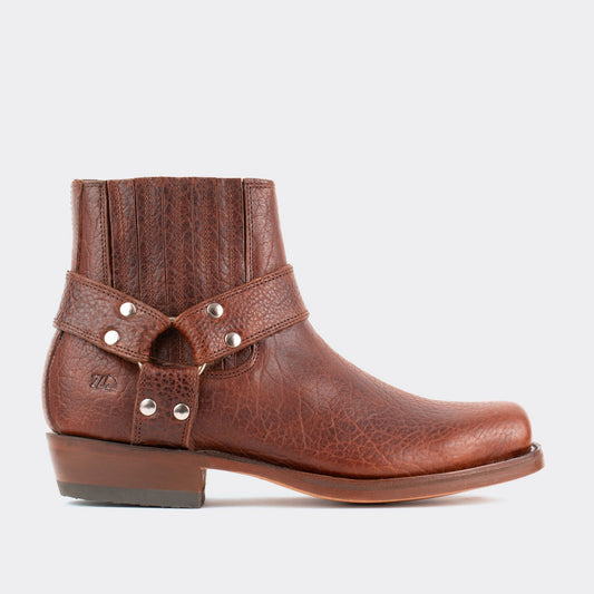 7 Leguas | Men's American Bison Leather Biker Short Boot with Leather Sole style 3600 - Color Whiskey | 3600-AN
