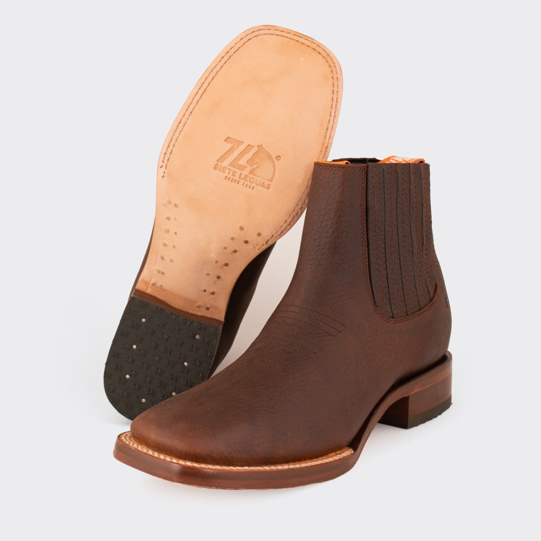 7 Leguas | Men's Leather Rodeo Short Boot with Leather Sole Brown | 3601-CE