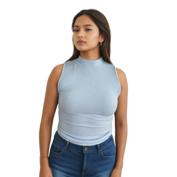 Red Berry | Basic Ribbed Knit Sleeveless Top with Crew Neck |