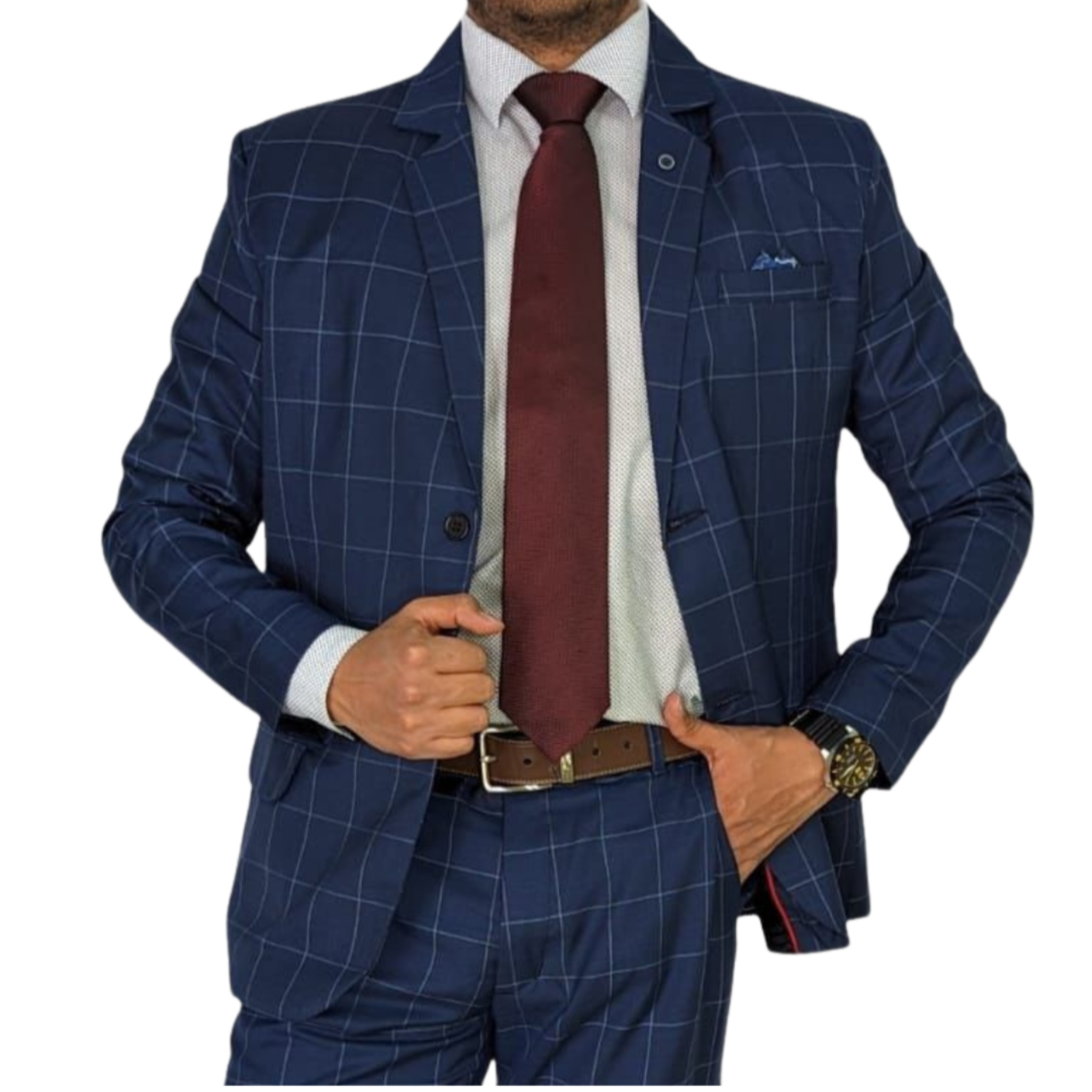 Kovx | Navy Blue Windowpane Plaid Sport Jacket | Style 2201 | Slim Fit