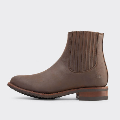 7 Leguas | Men's Leather Charro Short Boot with Rubber Sole Brown | 6000-OX