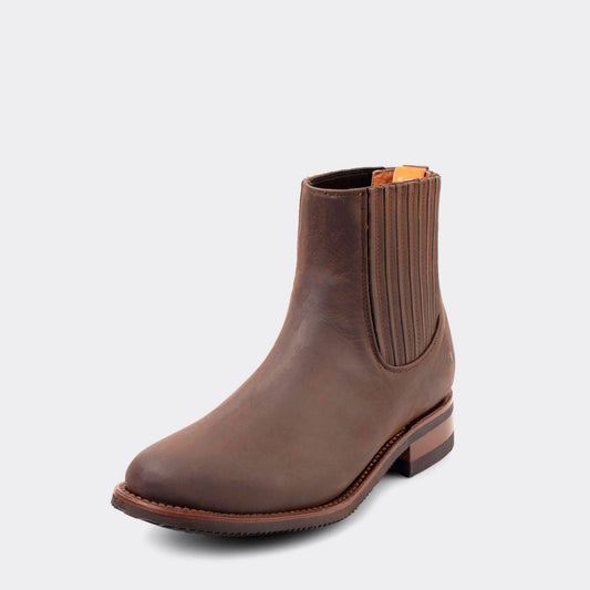 7 Leguas | Men's Leather Charro Short Boot with Rubber Sole Brown | 6000-OX