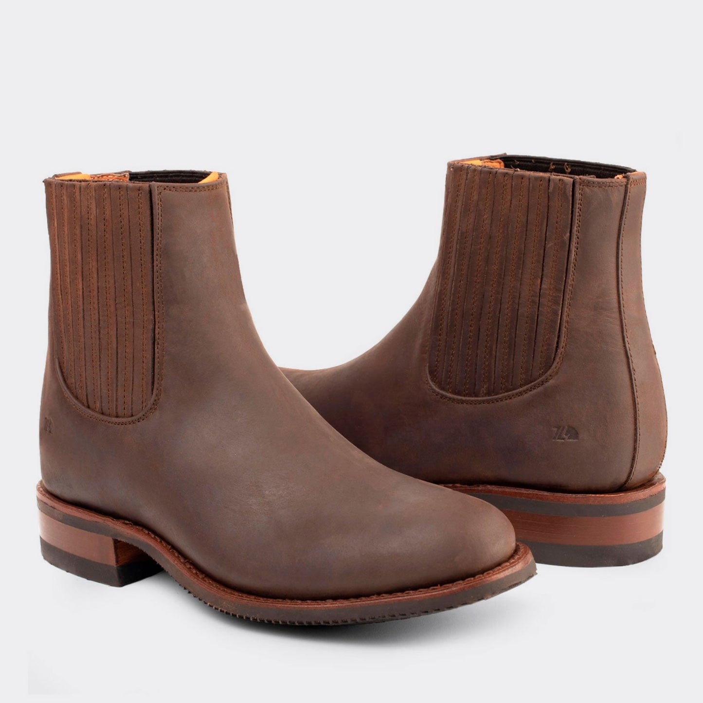 7 Leguas | Men's Leather Charro Short Boot with Rubber Sole Brown | 6000-OX