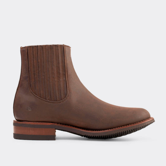 7 Leguas | Men's Leather Charro Short Boot with Rubber Sole Brown | 6000-OX