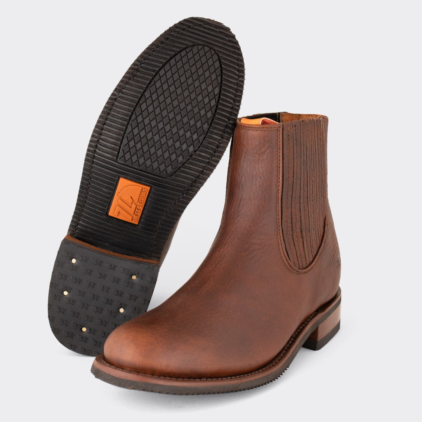 7 Leguas | Men's Leather Charro Short Boot with Rubber Sole Ocher | 6000-DA