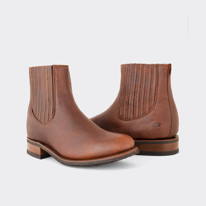 7 Leguas | Men's Leather Charro Short Boot with Rubber Sole Ocher | 6000-DA