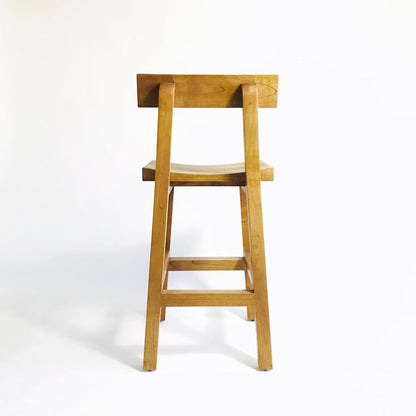 Brossard | High Stool with Backrest, Curved Seat | Natural