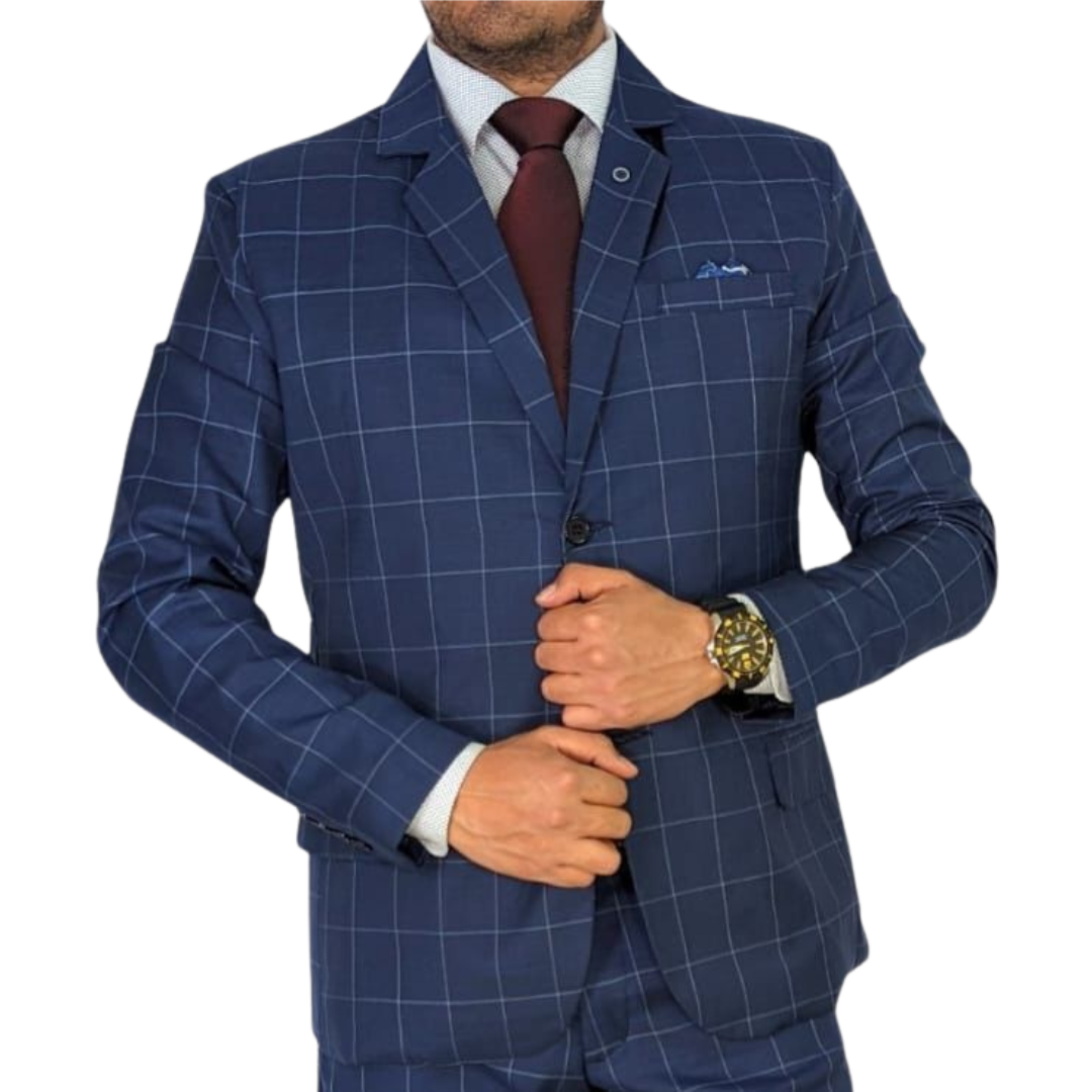 Kovx | Navy Blue Windowpane Plaid Sport Jacket | Style 2201 | Slim Fit