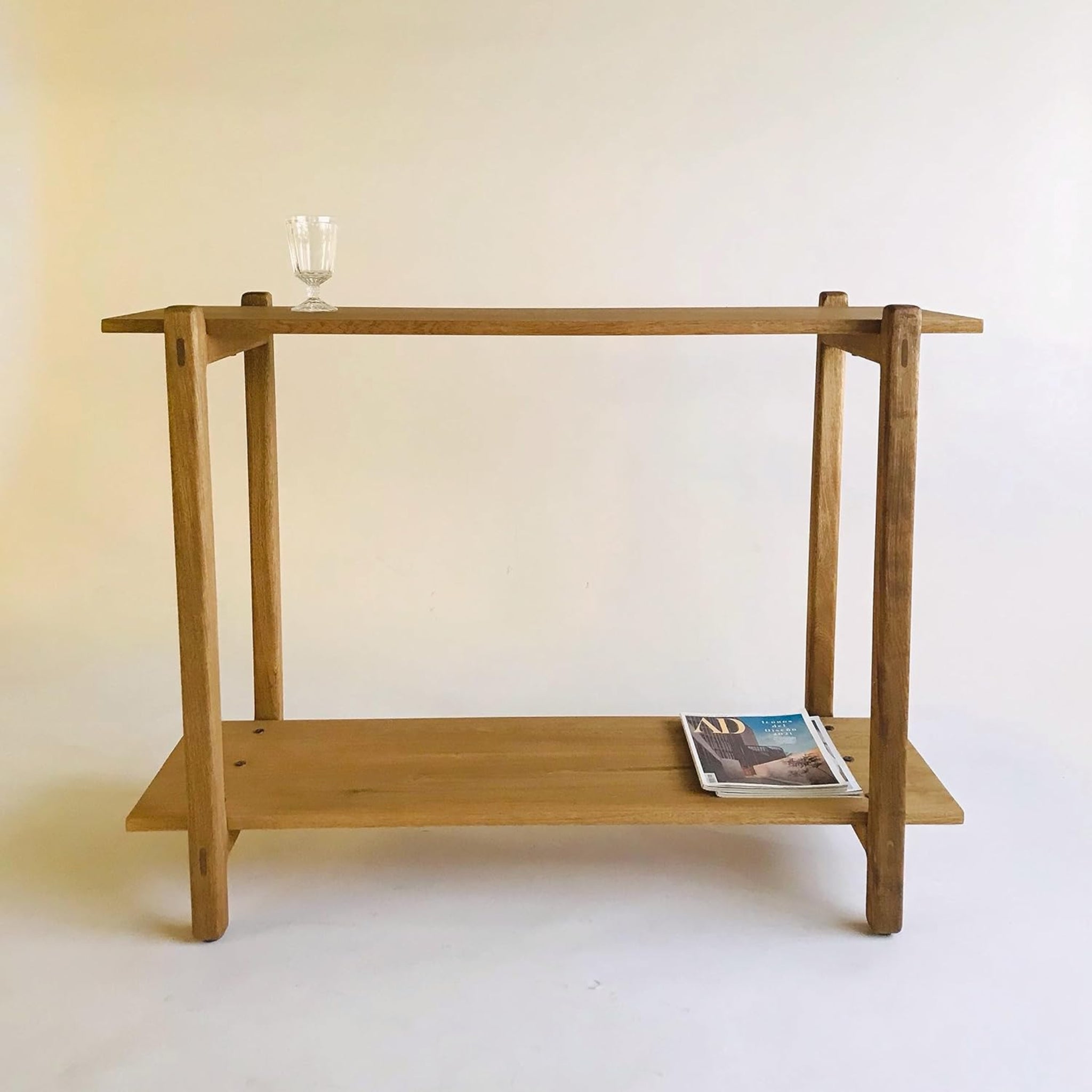 Brossard | Ladder-Base Sideboard Credenza 2 Shelves | Rosamorada Wood