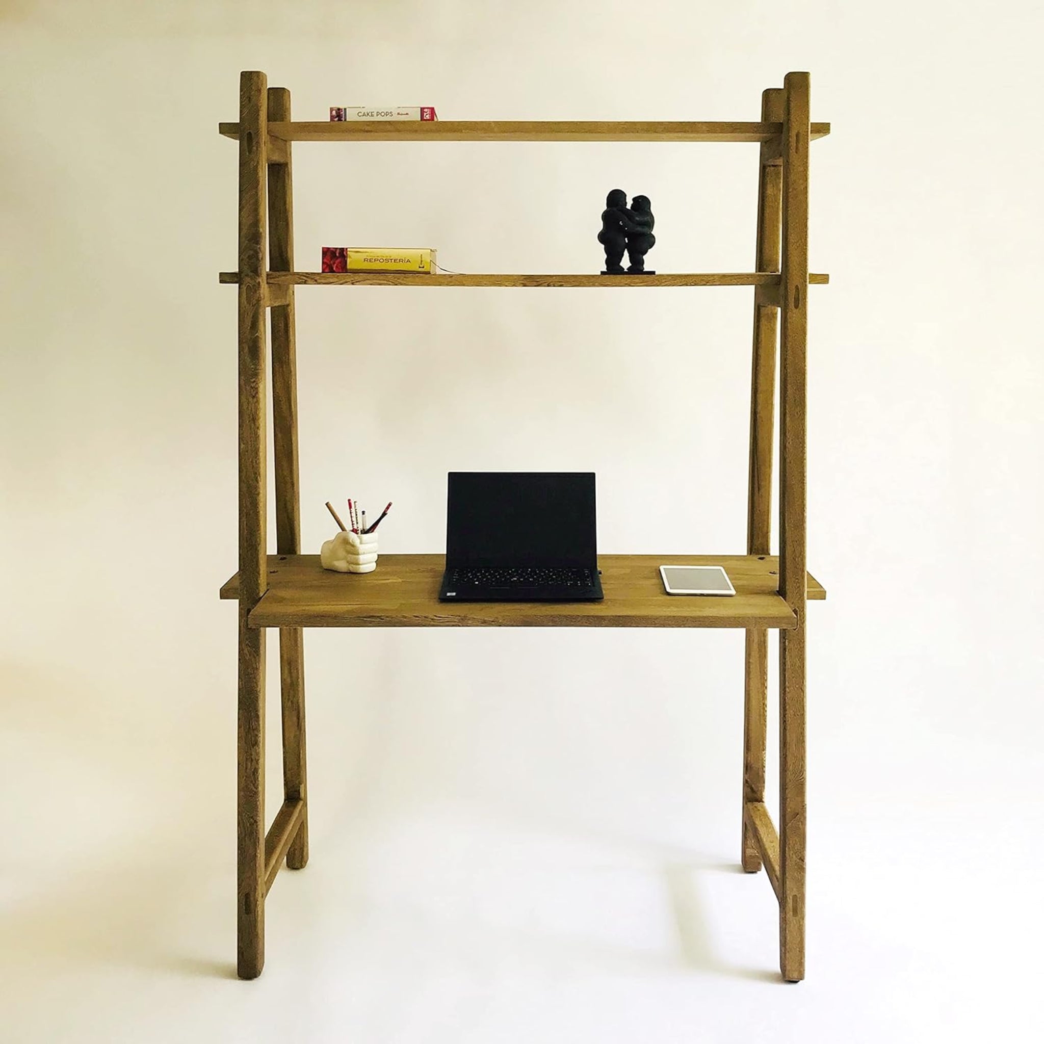 Brossard | Desk with Bookshelf, 3 Shelves | Natural