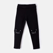 Choys | Girls' Black Jeans with Cat Embroidery | 10B2