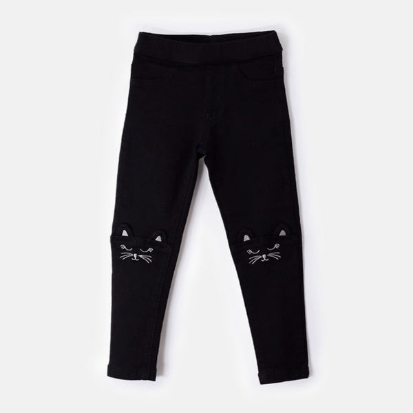 Choys | Girls' Black Jeans with Cat Embroidery | 10B2