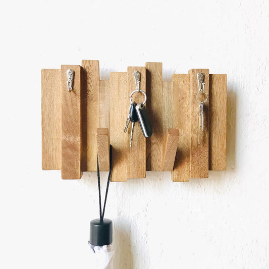 Brossard | Wall-Mounted Rack, Key Holder (5 Hooks) | Rosamorada Wood