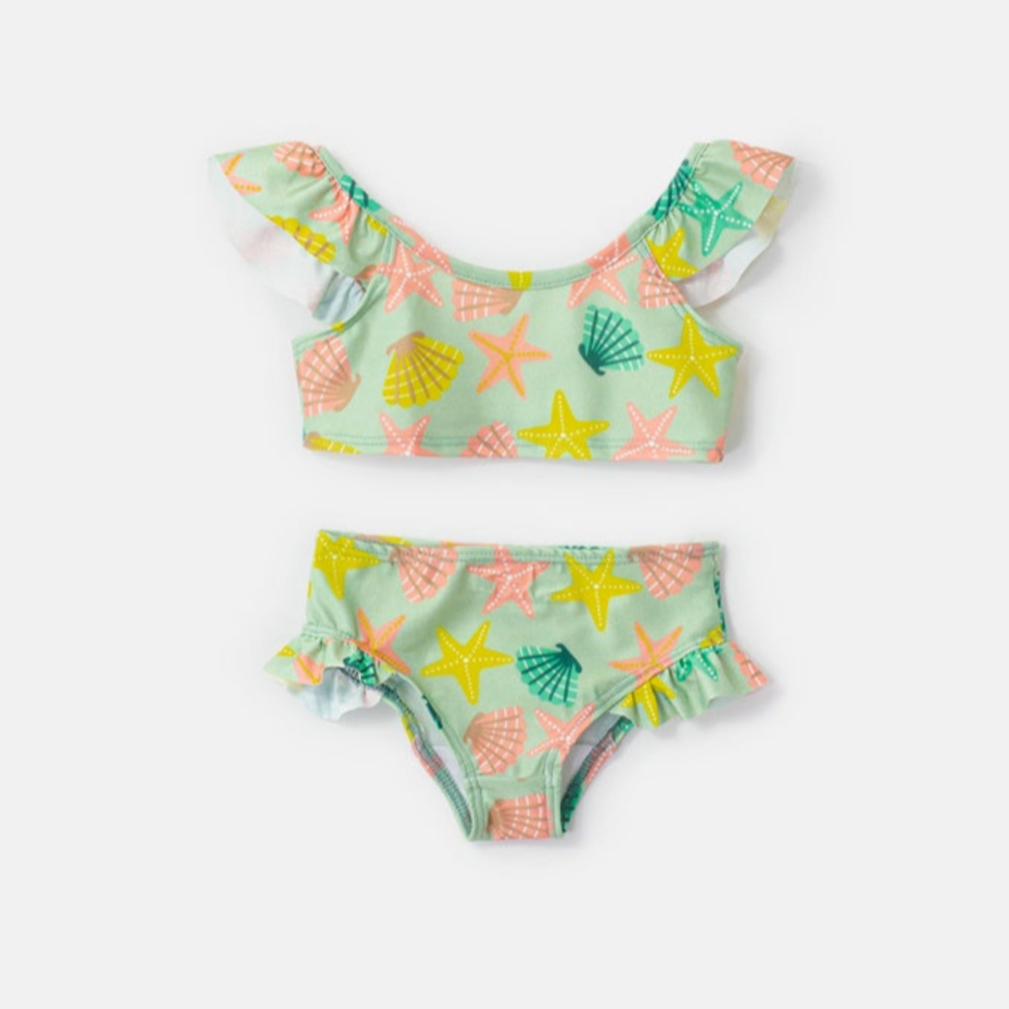 Choys | Girls' Mint Green Starfish & Seashell Ruffled Bikini Set | 5F2