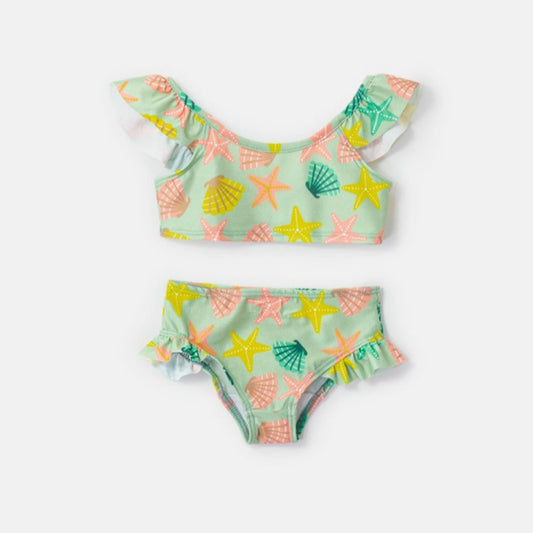 Choys | Girls' Mint Green Starfish & Seashell Ruffled Bikini Set | 5F2