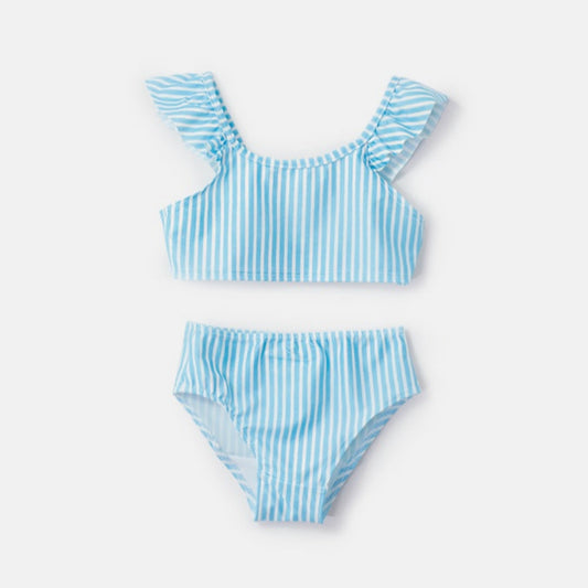 Choys | Girls' Blue & White Striped Ruffle Bikini | 4F2