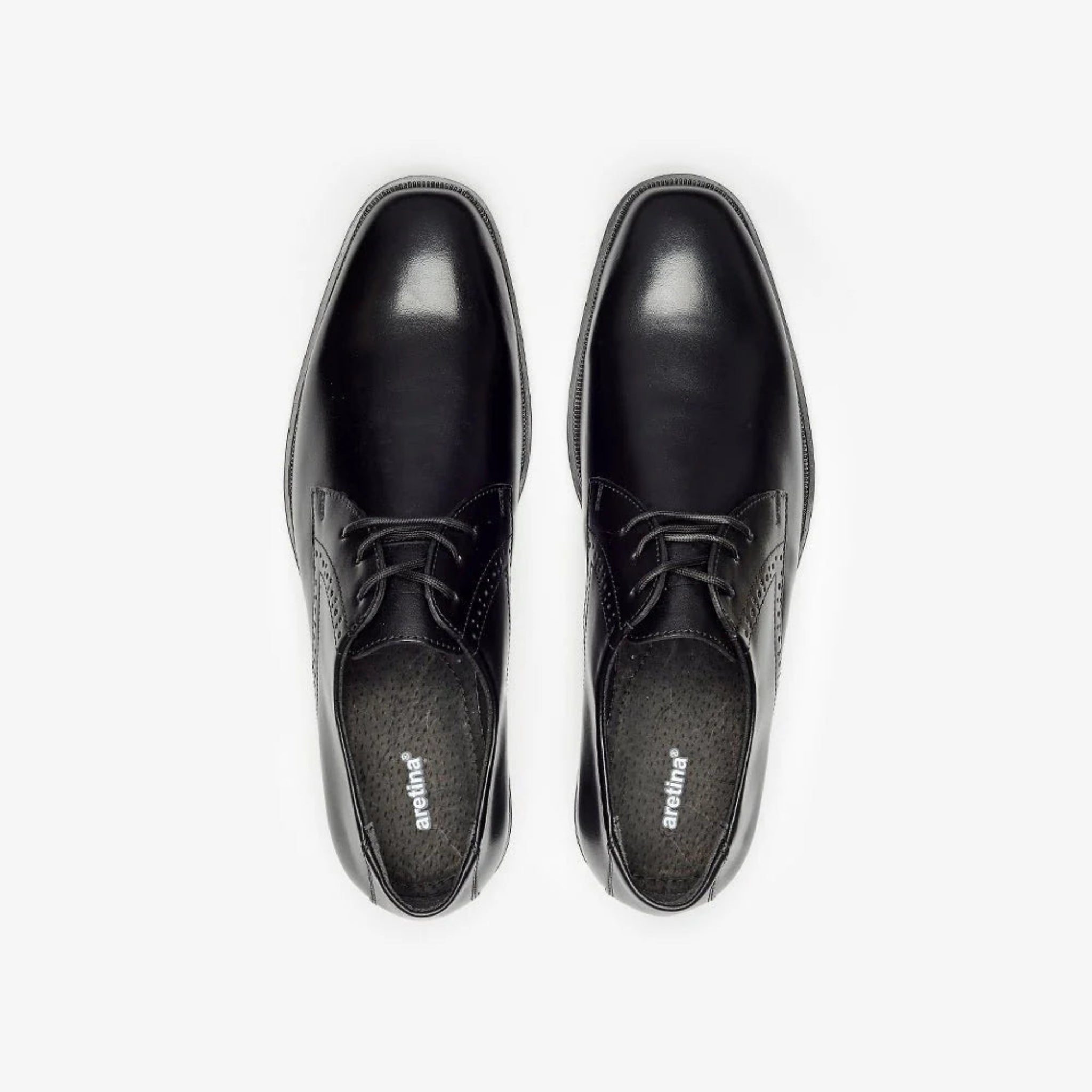 Aretina | Leon | Men's Plain Toe Derby Shoe | Black Nappa Leather