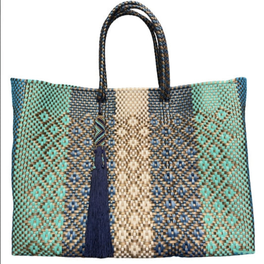 Ela Kovuna | Women's Large Handcrafted Tote Bag | Gold, Turquoise and Beige