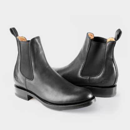 7 Leguas | Men's Black Leather Chelsea Boot with Rubber Sole | 6206-V