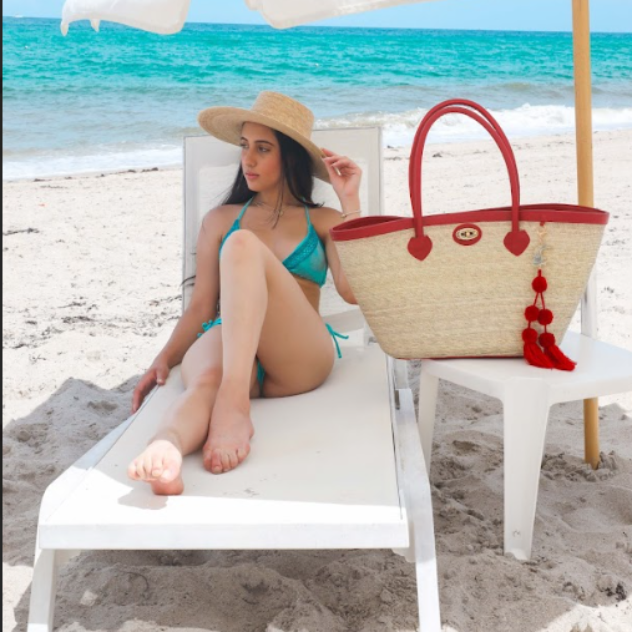 By Del Rio | Luxury Palm Leaf Bag | Black, Red