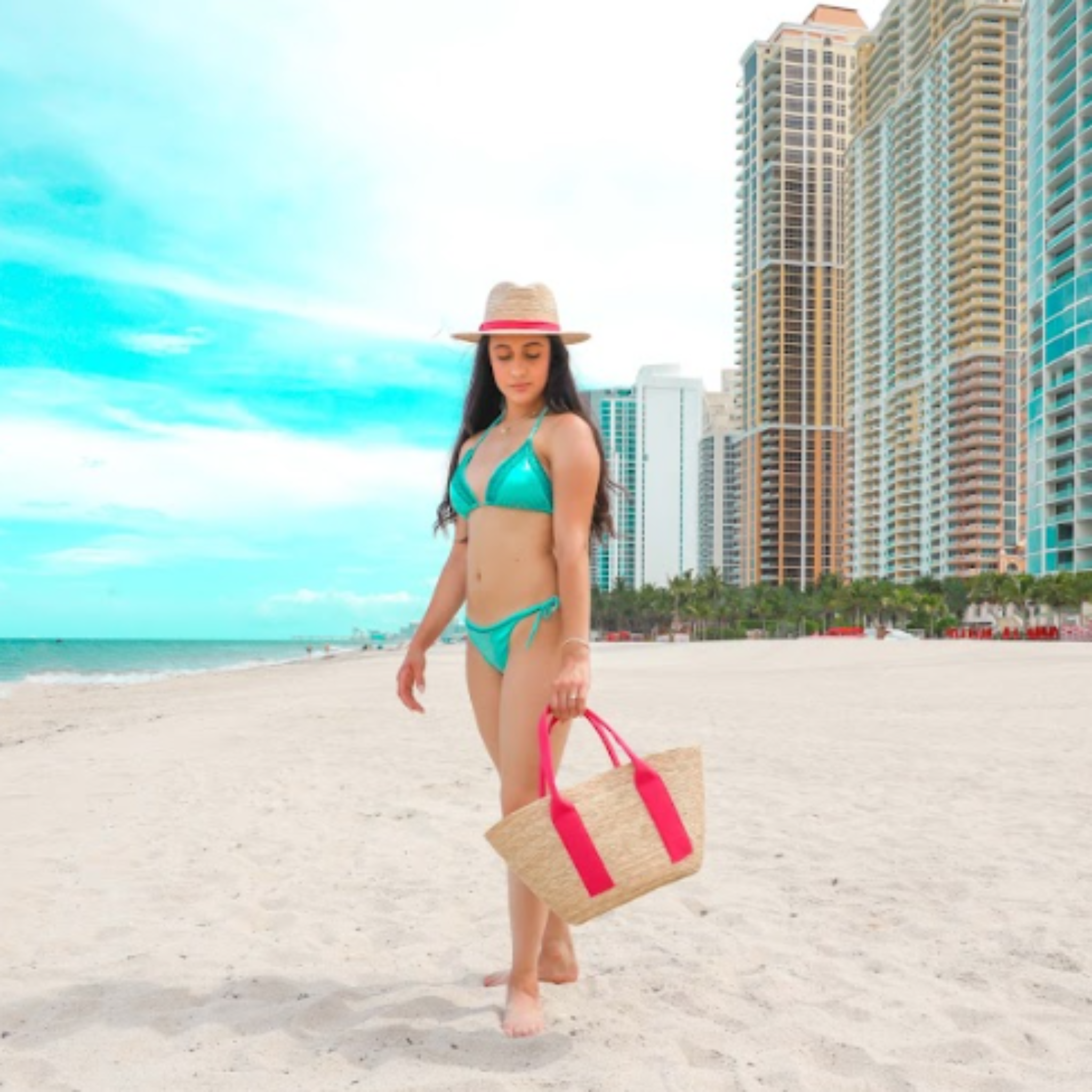 By Del Rio | Casual Fashion Palm Leaf Bag | Black, Beige, Fuchsia, Turquoise